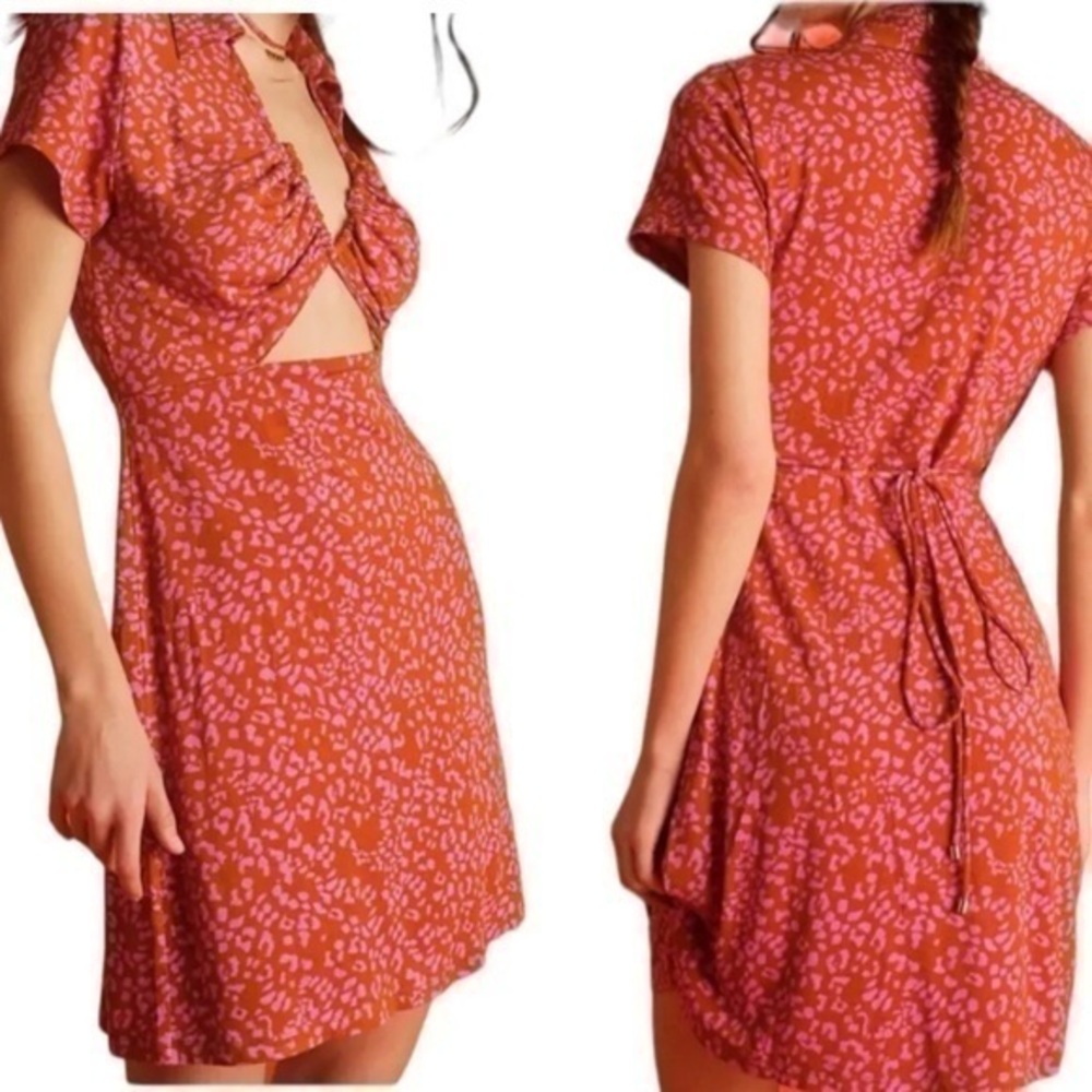 Free People Pink Leopard Mini Dress Size Medium